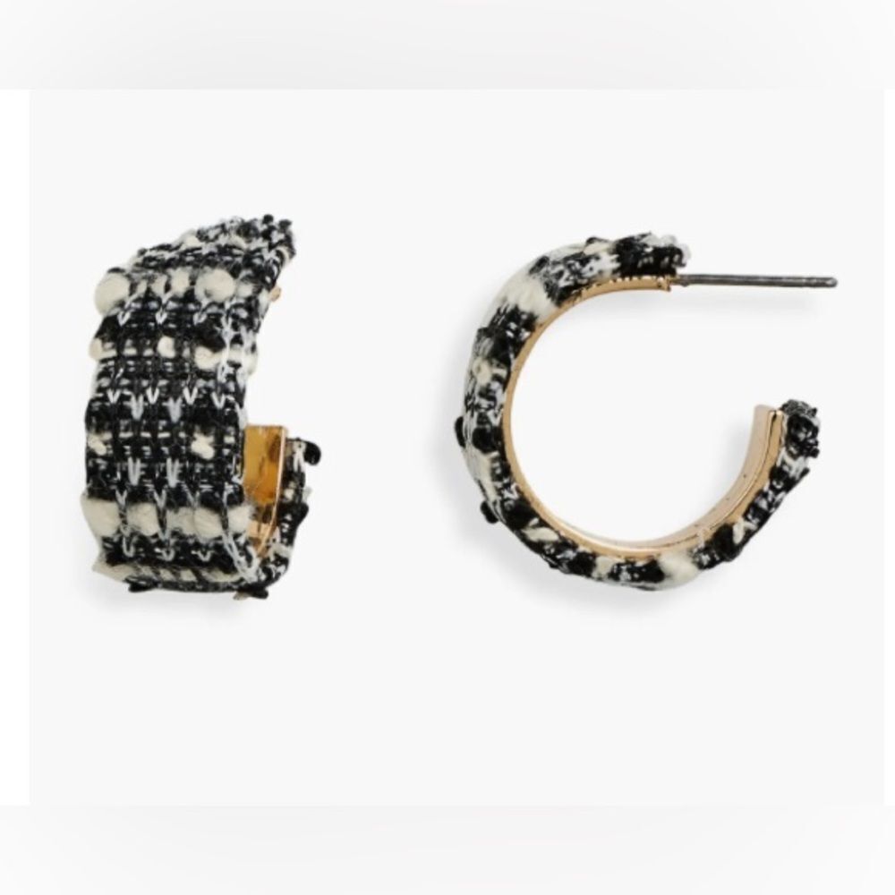 NEW! #COQUETTE-GIRL Natasha Blk/White Tweed Quilted Hoop Earrings